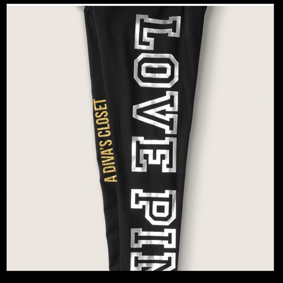VS Pink Black Shine Logo Leggings - Picture 2 of 3